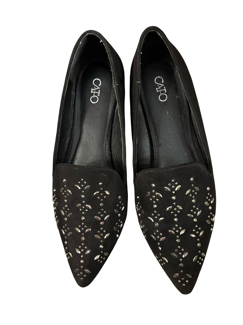 Cato Black Pointed Toe Studded Suede Upper Slip-On Flats Size 8